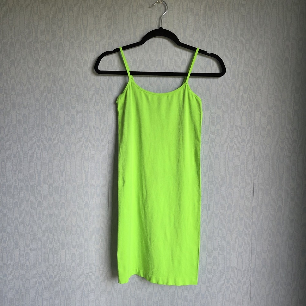 Sorella Free Size 0S Stretch Slip Mini Dress Neon Green Spagetti Strap Rave‎